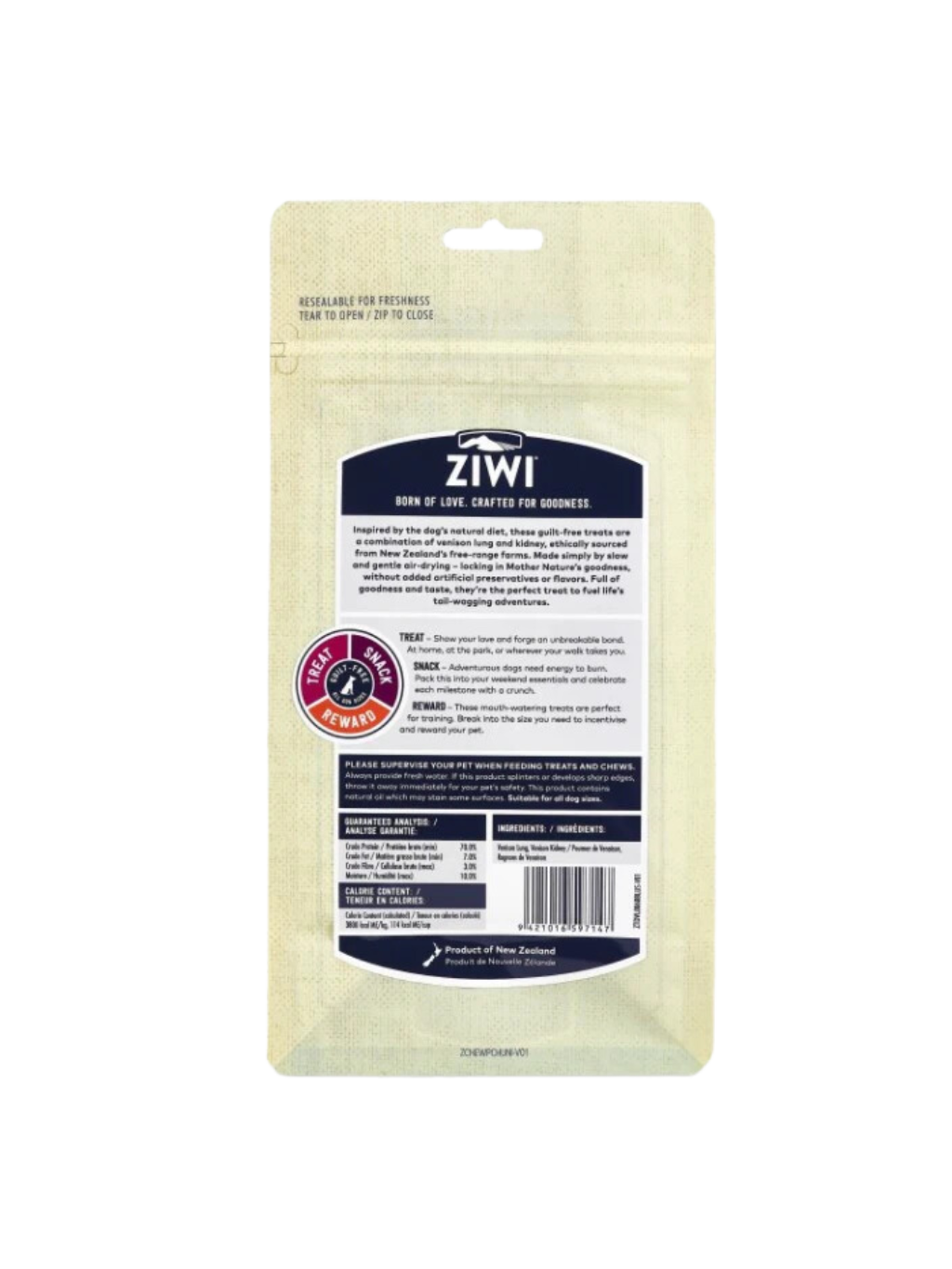 ZIWI Peak | ⾵乾潔⽛⻣系列 鹿肺及腎 60g