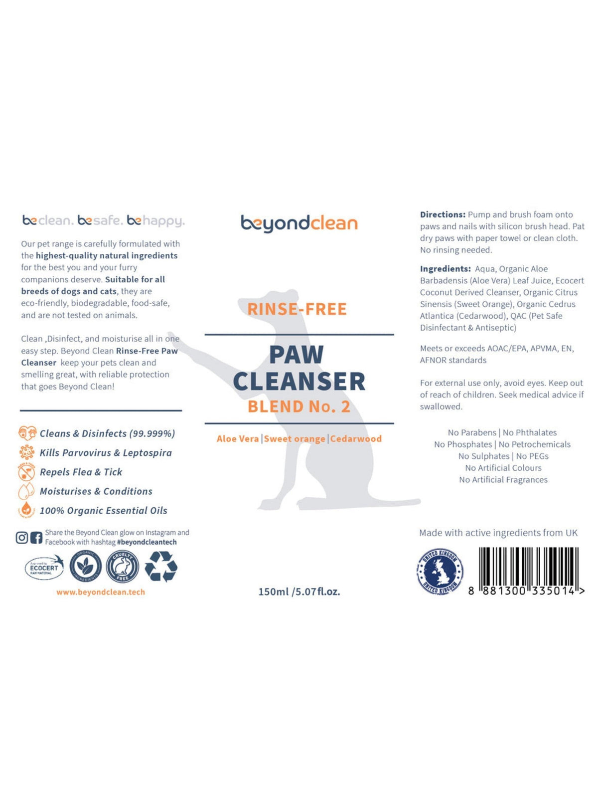 Beyond Clean | 新加坡寵物腳掌免沖洗消毒泡沫 150ml - RUFF & FETCH
