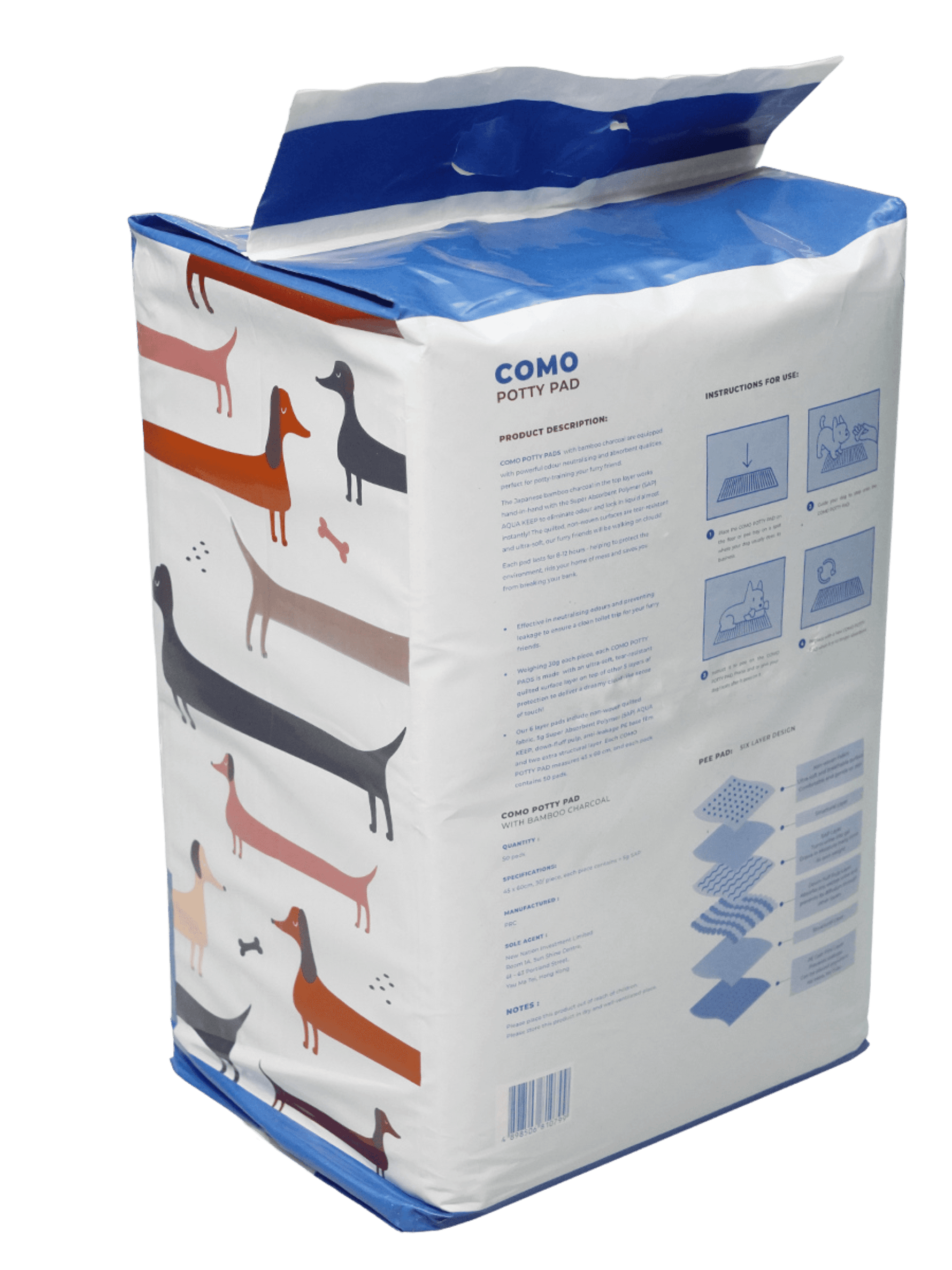 Como | Potty Pads 超強吸力毛孩竹碳尿墊 45*60cm 50pcs - RUFF & FETCH